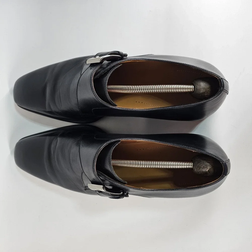 Magnanni Black Leather Single Monk Strap Loafers